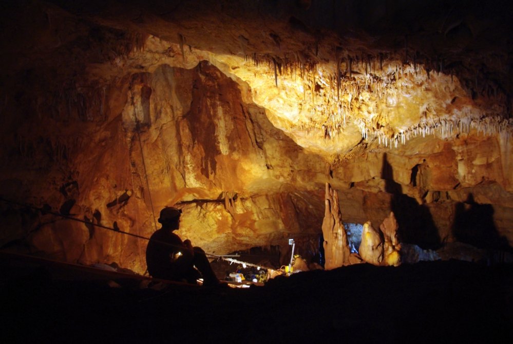Inside the Manot Cave in Israel’s Galilee, where a 55,000-year-old skull sheds new light on human migration patterns. (Photo: Amos Frumkin / Hebrew University Cave Research Center)