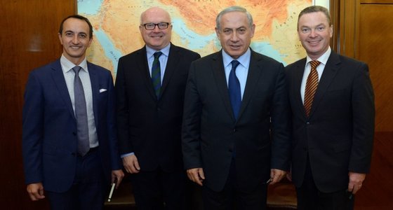 From left: Dave Sharma, George Brandis, Benjamin Netanyahu and Christopher Pyne