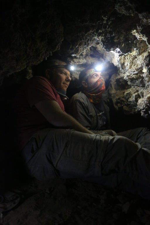 Archaeologists Oren Gutfeld & Ahiad Ovadia survey cave 